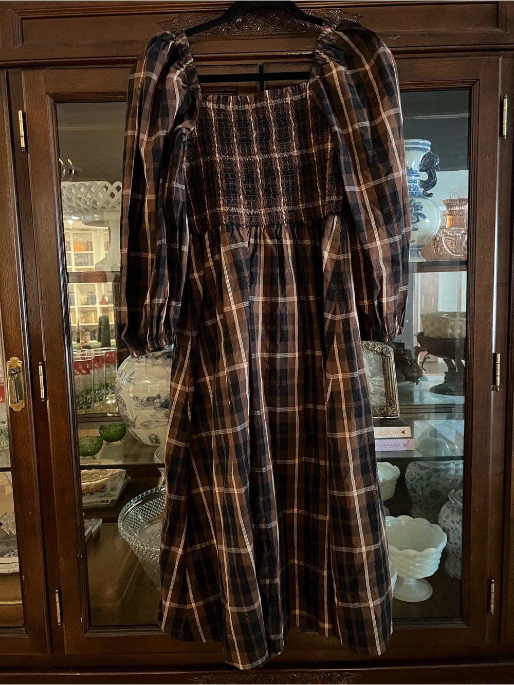 J.Crew Smocked Puff Sleeve midi dress in Friday plaid - Picture 4 of 5